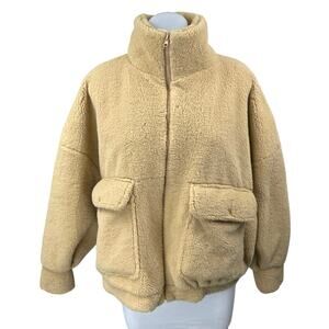 Urban Outfitters Sheila Beige Faux Fur Zip Up Teddy Jacket Coat Sweater Top XS